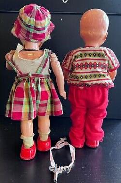 Vintage 1950 JAPAN Key Wind Up Celluloid Tin Metal Walking DOLLS MASUDAYA Works