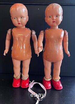 Vintage 1950 JAPAN Key Wind Up Celluloid Tin Metal Walking DOLLS MASUDAYA Works