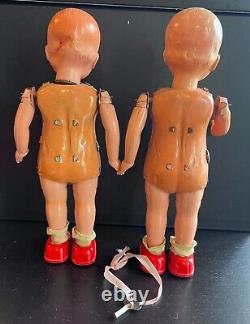 Vintage 1950 JAPAN Key Wind Up Celluloid Tin Metal Walking DOLLS MASUDAYA Works