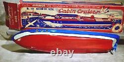 Vintage 1950's 60's T Cohn Inc Toy Tin Wind Up Boat withBOX! WORKS! 15 -WOW