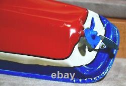 Vintage 1950's 60's T Cohn Inc Toy Tin Wind Up Boat withBOX! WORKS! 15 -WOW