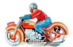 Vintage 1950's Boxed Technofix #255 Moto-Flash Windup Tin Toy Motorcycle Working