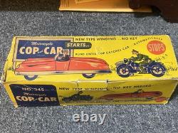 Vintage 1950's Cycle Cop and Car No. 345 by Automatic Toy Company withBox RARE