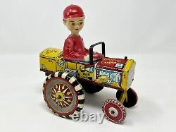 Vintage 1950's MARX Tin Litho Wind Up Toy DAN DIPSY Bobblehead in Hot Dawg Car