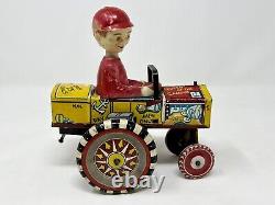 Vintage 1950's MARX Tin Litho Wind Up Toy DAN DIPSY Bobblehead in Hot Dawg Car