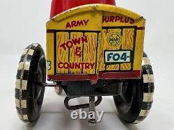 Vintage 1950's MARX Tin Litho Wind Up Toy DAN DIPSY Bobblehead in Hot Dawg Car