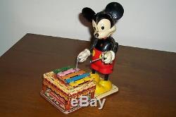 Vintage 1950's Marx Linemar Japan Xylophone Mickey Mouse Tin Wind Up Toy Disney
