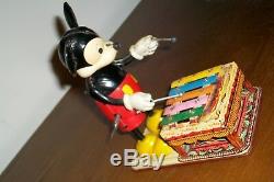 Vintage 1950's Marx Linemar Japan Xylophone Mickey Mouse Tin Wind Up Toy Disney