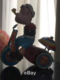 Vintage 1950's Popeye Tin Litho Linemar Tricycle Wind-up Works Great! Missing A