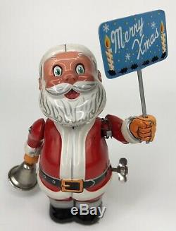 Vintage 1950's Santa Claus Tin Litho Ringing Bell TN Wind Up Toy Japan WORKS