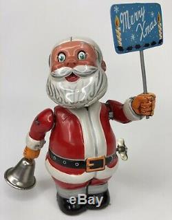 Vintage 1950's Santa Claus Tin Litho Ringing Bell TN Wind Up Toy Japan WORKS