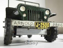 Vintage 1950s Arnold USA Military Police Jeep 2500 Tin Model Car