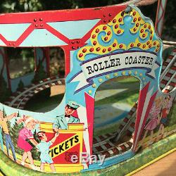 Vintage 1950s Chein ROLLER COASTER Mechanical Tin Windup Toy + 1 Red Car