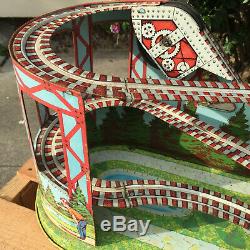 Vintage 1950s Chein ROLLER COASTER Mechanical Tin Windup Toy + 1 Red Car