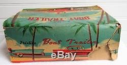 Vintage 1950s HAJI Wind Up Friction Motor Boat On Trailer Tin Toy & Original Box