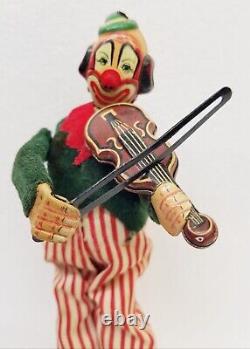 Vintage 1950s HAPPY, THE VIOLINIST Clown Tin Litho Wind Up Toy with Original Box