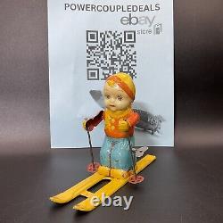 Vintage 1950s J CHEIN & Co, Tin Toy Wind Up SKI Skier BOY #157 Made in USA