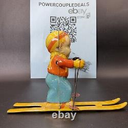 Vintage 1950s J CHEIN & Co, Tin Toy Wind Up SKI Skier BOY #157 Made in USA