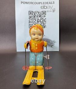 Vintage 1950s J CHEIN & Co, Tin Toy Wind Up SKI Skier BOY #157 Made in USA