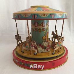 Vintage 1950s J. Chein Playland Merry Go Round Carousel Tin Litho Wind Up Toy