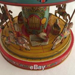 Vintage 1950s J. Chein Playland Merry Go Round Carousel Tin Litho Wind ...