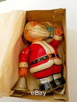 Vintage 1950s Santa Claus Nomura T. N Japan Wind-Up Christmas Tin Toy in BOX