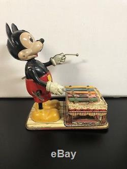 Vintage 1950s Tin Toy Mickey Mouse Xylophone Wind Up Line Mar Marx
