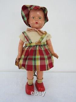 Vintage 1950s Wind Up Tin WALKING DOLL with Celluloid Head Key Wind JAPAN B