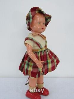 Vintage 1950s Wind Up Tin WALKING DOLL with Celluloid Head Key Wind JAPAN B