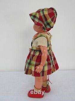 Vintage 1950s Wind Up Tin WALKING DOLL with Celluloid Head Key Wind JAPAN B