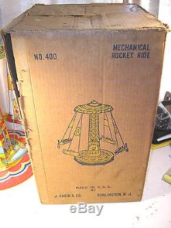 Vintage 1952 Chein RIDE A ROCKET #400 Tin Litho Wind-up Toy with Box