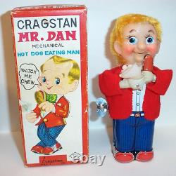 Vintage 1960's Cragstan Mr. Dan the Hot Dog Eating Man Wind-up Mint Toy withbox