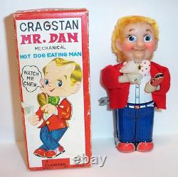 Vintage 1960's Cragstan Mr. Dan the Hot Dog Eating Man Wind-up Mint Toy withbox