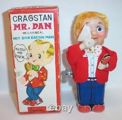 Vintage 1960's Cragstan Mr. Dan the Hot Dog Eating Man Wind-up Mint Toy withbox