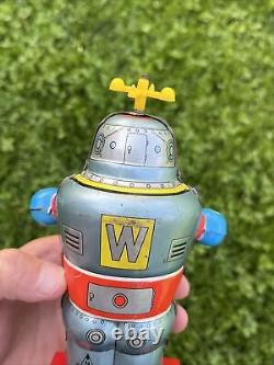 Vintage 1960's Noguchi Wind Up Tin Toy Robot Japan Works & Sparks