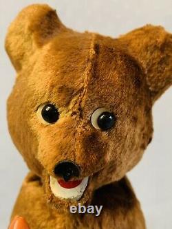 Vintage 1960's TEDDY BEAR Wind Up Mechanical BEAR WITH WOOD BOTTLE Russian USSR