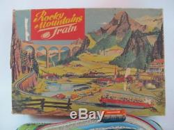 Vintage 1965 Rocky Mountains Train Wind Up Tin Toy Set IN ORIGINAL BOX Technofix