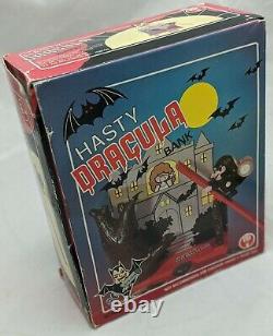 Vintage 1970s HASTY DRACULA Wind Up Vampire Bank ISI Monster Toy White Knob