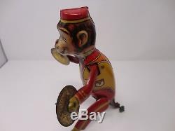 Vintage 20s-30s MARX Hoppo The Waltzing Monkey WithCymbals Wind Up Tin Litho Toy
