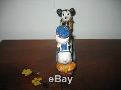Vintage 30's Disney Wells Mickey Mouse Donald Duck Wind Up Rail Handcar Tin Toy