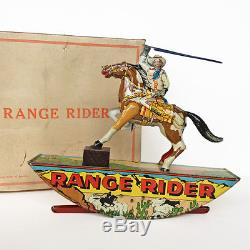 Vintage 30s Range Rider Tin Litho Wind-Up Cowboy Pinto Pony Marx Toy Company Box