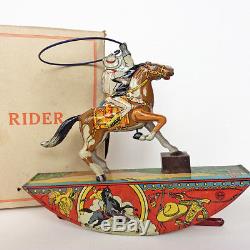 Vintage 30s Range Rider Tin Litho Wind-Up Cowboy Pinto Pony Marx Toy Company Box