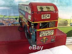 Vintage 40/50s Wells O London Tin Toy Wind Up Transport Bus Working GORGEOUS