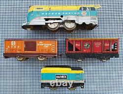 Vintage'40s Hafner/Wyandotte Windup Tin Litho Locomotive + 3 Railcars, Classic