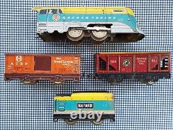 Vintage'40s Hafner/Wyandotte Windup Tin Litho Locomotive + 3 Railcars, Classic