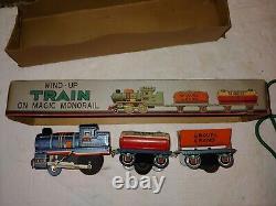 Vintage 50's Mint In Box Tin Mechanical Wind-Up Train Magic Monorail, Japan, Daiya