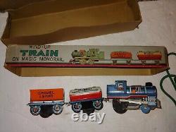 Vintage 50's Mint In Box Tin Mechanical Wind-Up Train Magic Monorail, Japan, Daiya