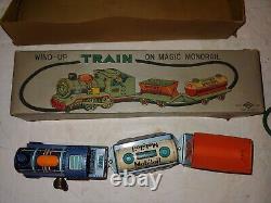 Vintage 50's Mint In Box Tin Mechanical Wind-Up Train Magic Monorail, Japan, Daiya