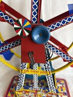 Vintage 50's Ohio Art The Giant Ride Tin Litho Wind Up Ferris Wheel Works Great