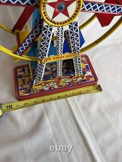 Vintage 50's Ohio Art The Giant Ride Tin Litho Wind Up Ferris Wheel Works Great